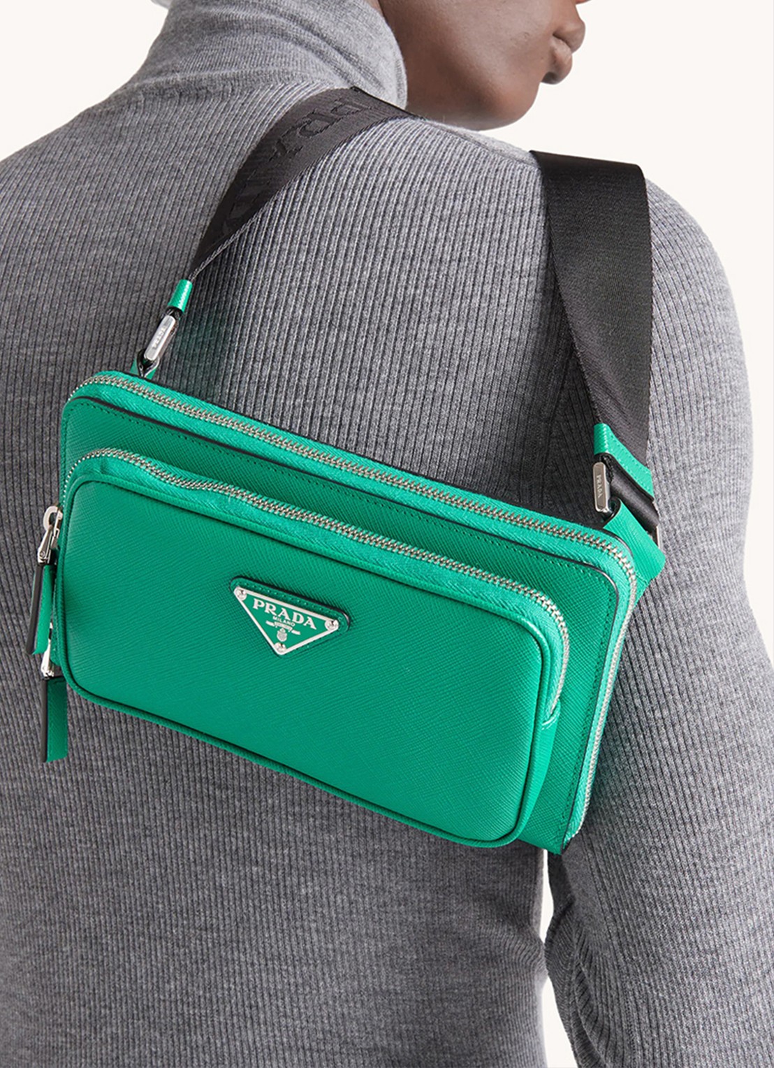 Prada Schoudertas van leer - detail 8 groen