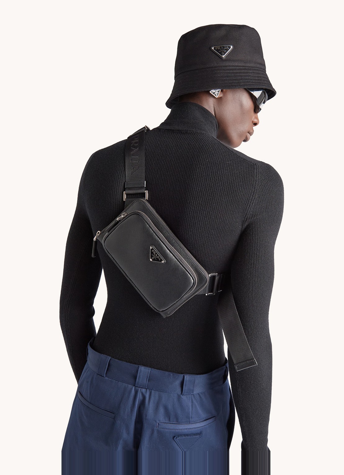 Prada Schoudertas van leer - voorkant 2 zwart