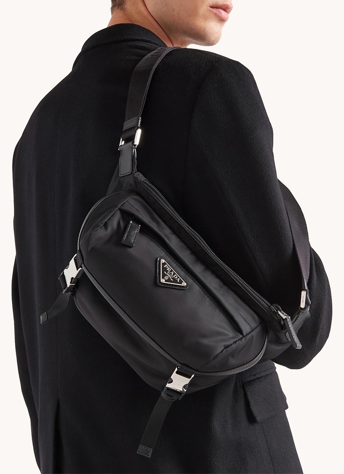 Prada Schoudertas van leer - voorkant 2 zwart