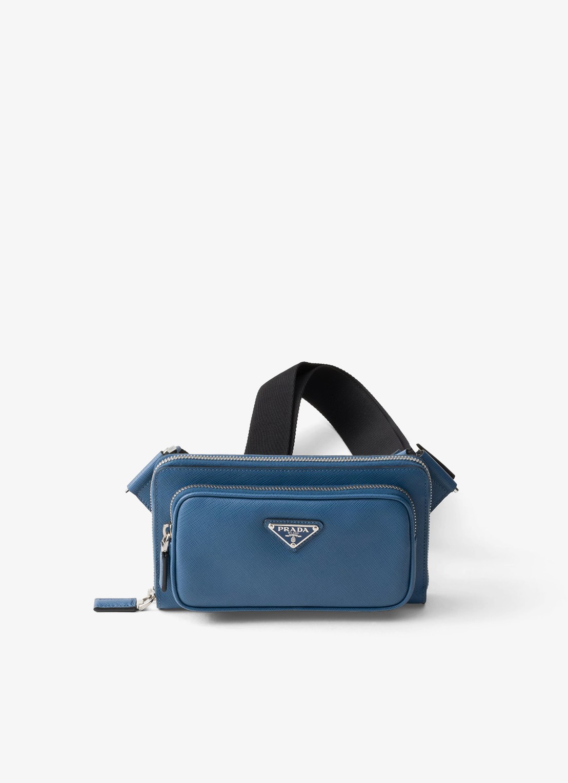 Prada Schoudertas van leer - voorkant 4 staalblauw