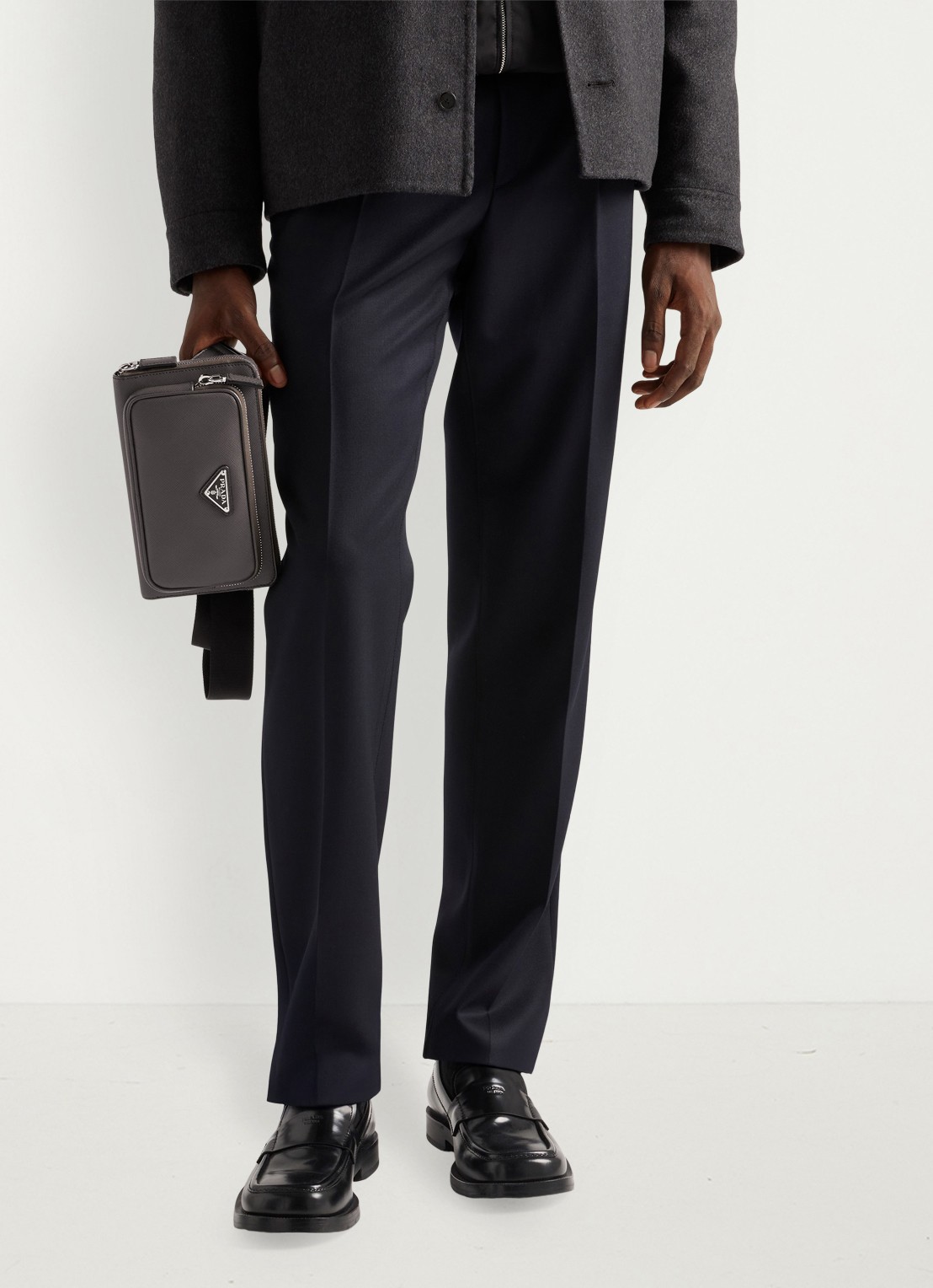 Prada Schoudertas van leer - voorkant 2 donkergrijs