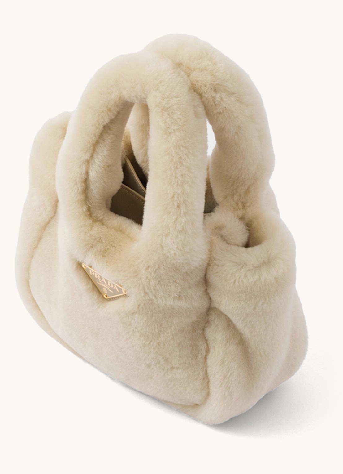 Prada Shearling mini handtas met schapenvacht - voorkant 5 creme