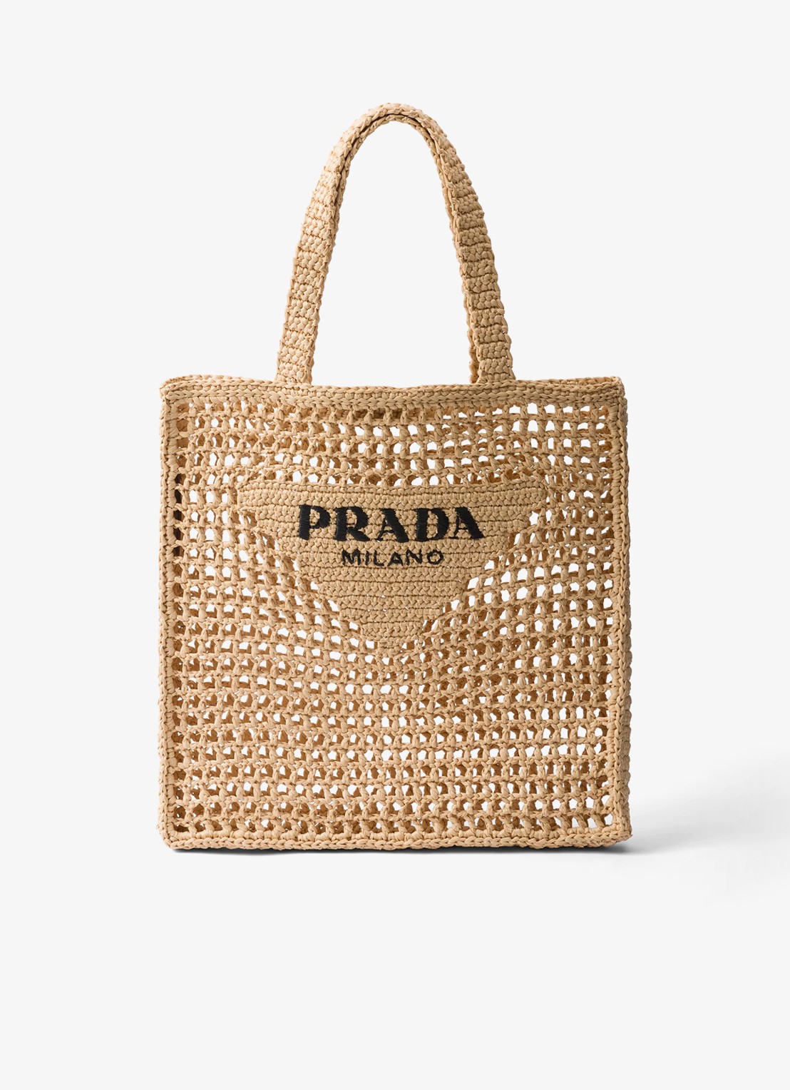 Prada Shopper van crochet met logo - voorkant beige