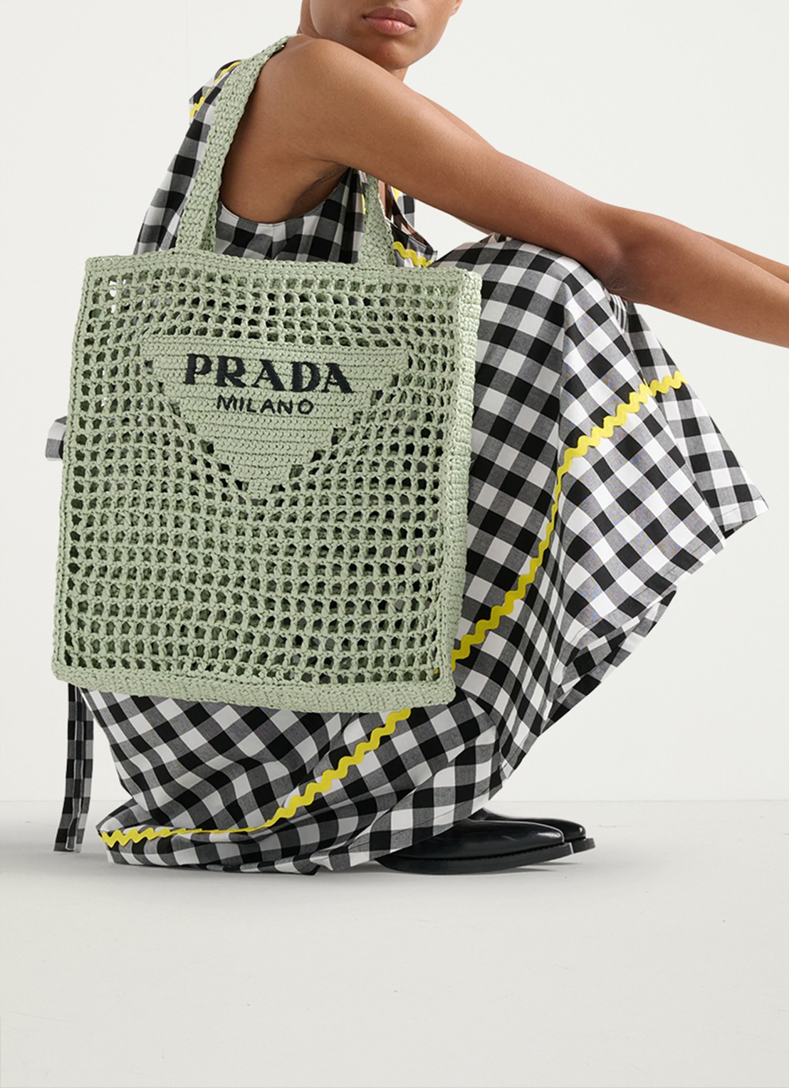 Prada Shopper van raffia - detail 7 mint