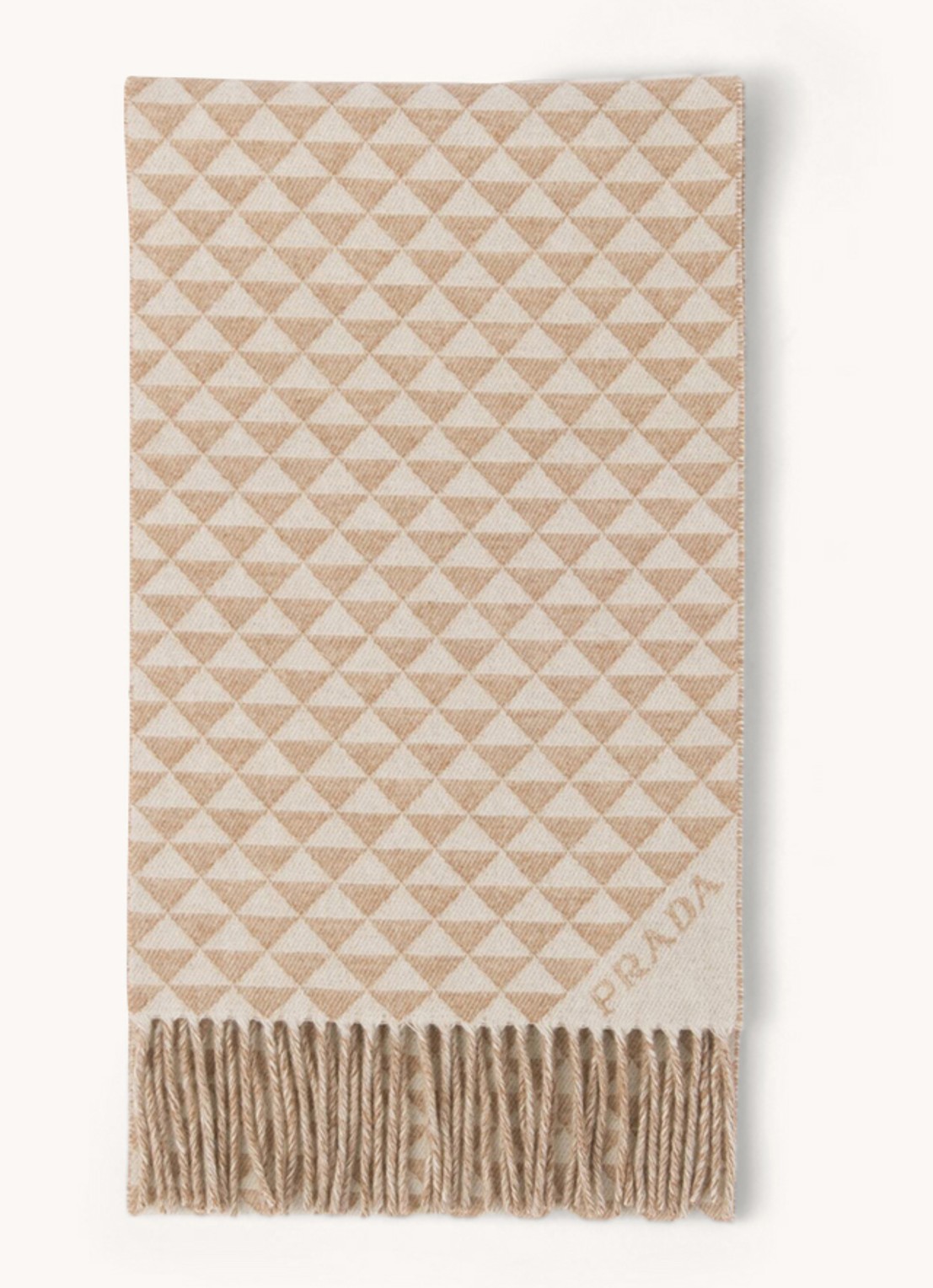 Prada Sjaal in kasjmierblend met grafische print 190 x 30 cm - voorkant beige