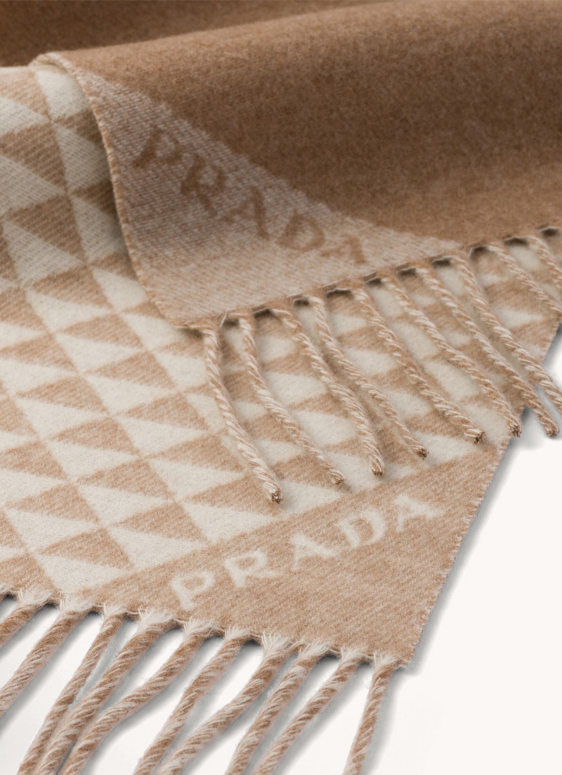 Prada Sjaal in kasjmierblend met grafische print 190 x 30 cm - voorkant 2 beige