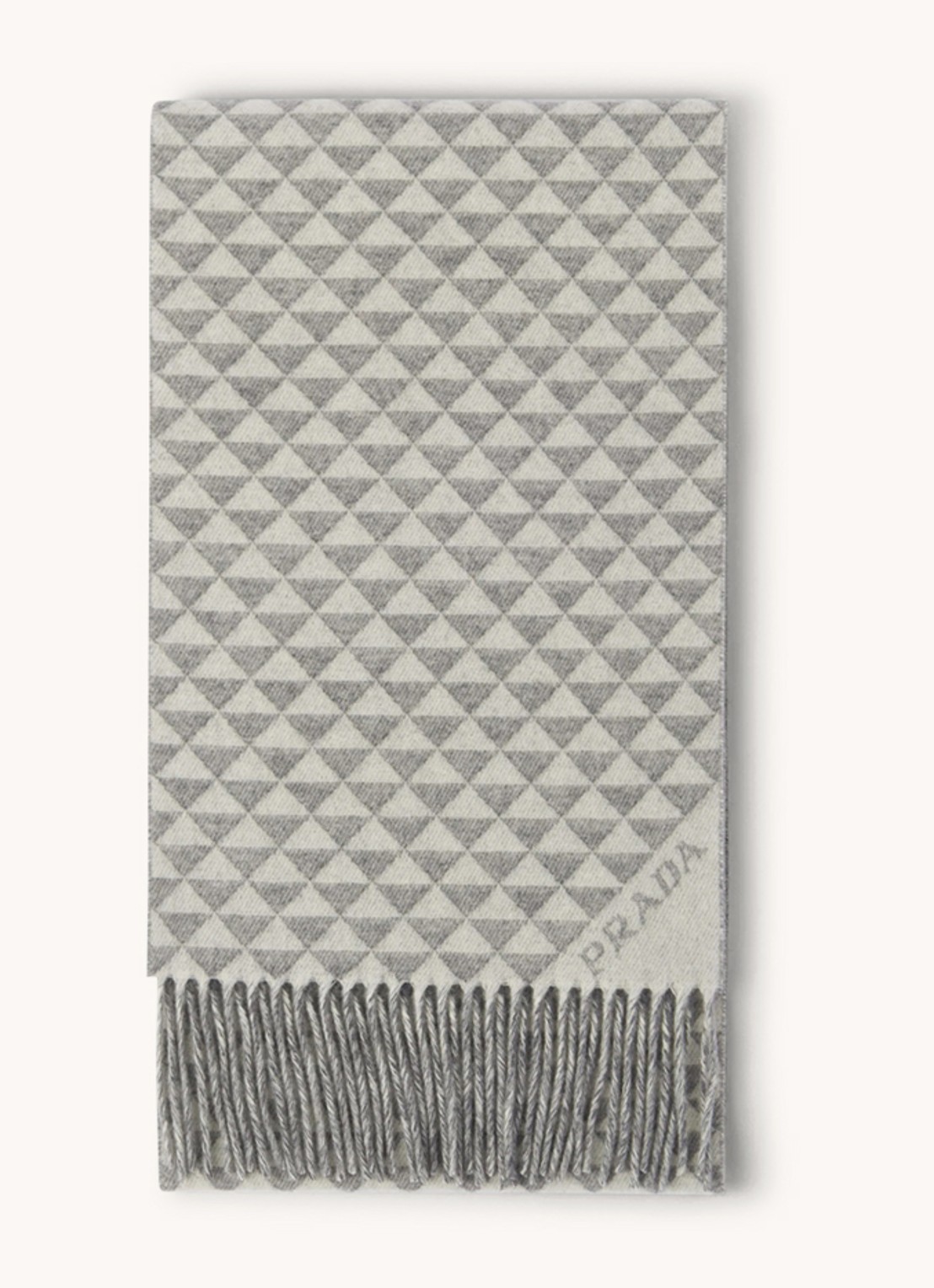 Prada Sjaal in kasjmierblend met grafische print 190 x 30 cm - voorkant lichtgrijs