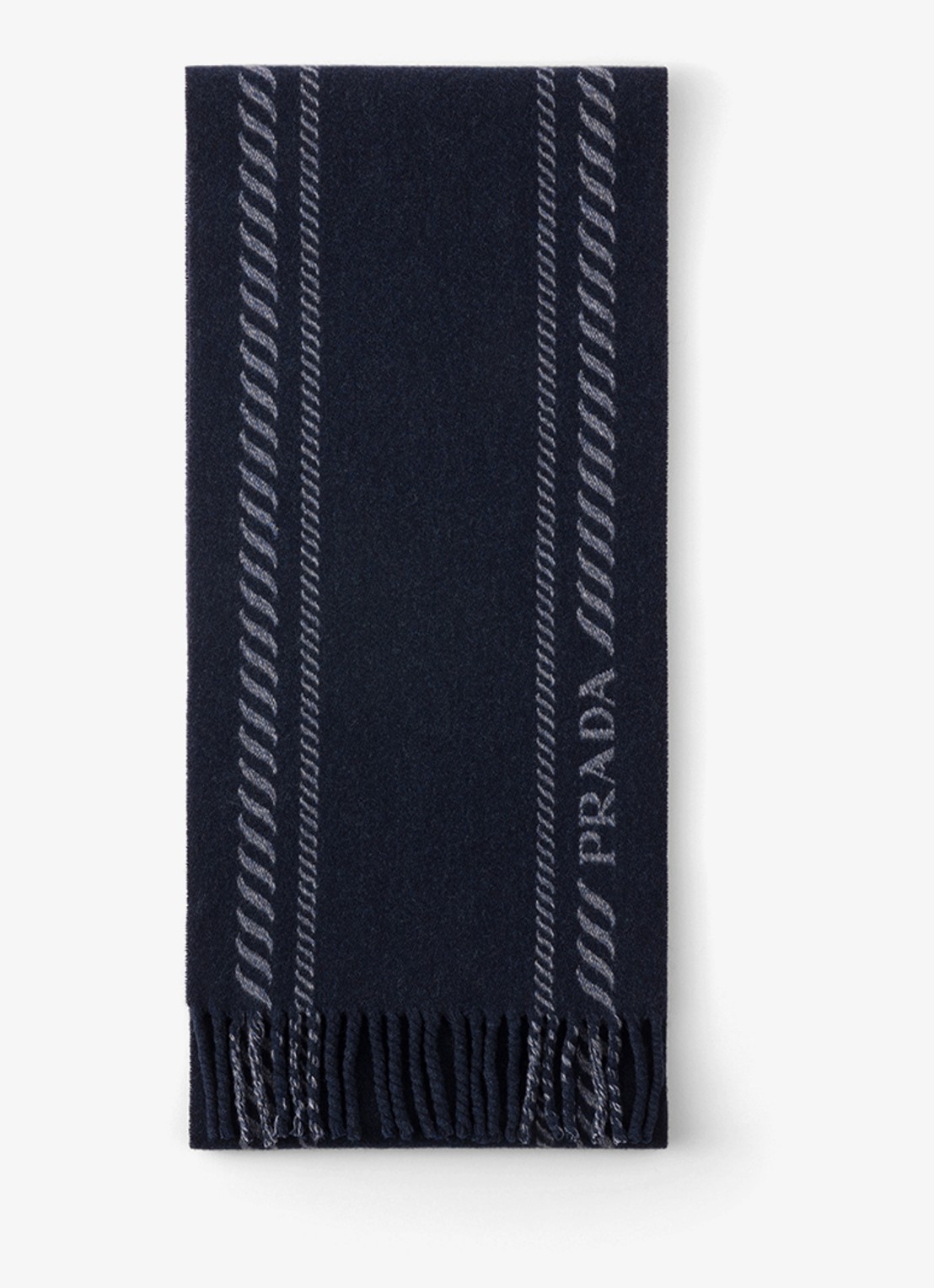 Prada Sjaal in kasjmierblend met logo 180 x 28 cm - voorkant donkerblauw