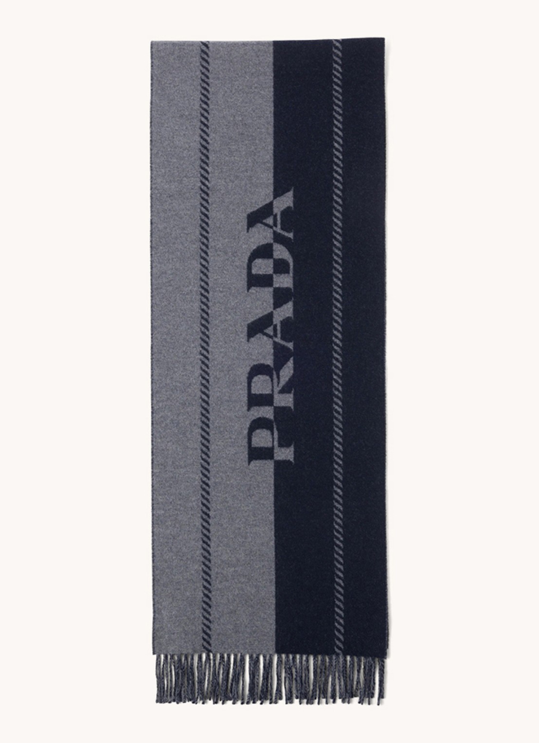 Prada Sjaal van wol met logo 178 x 35 cm - voorkant grijs