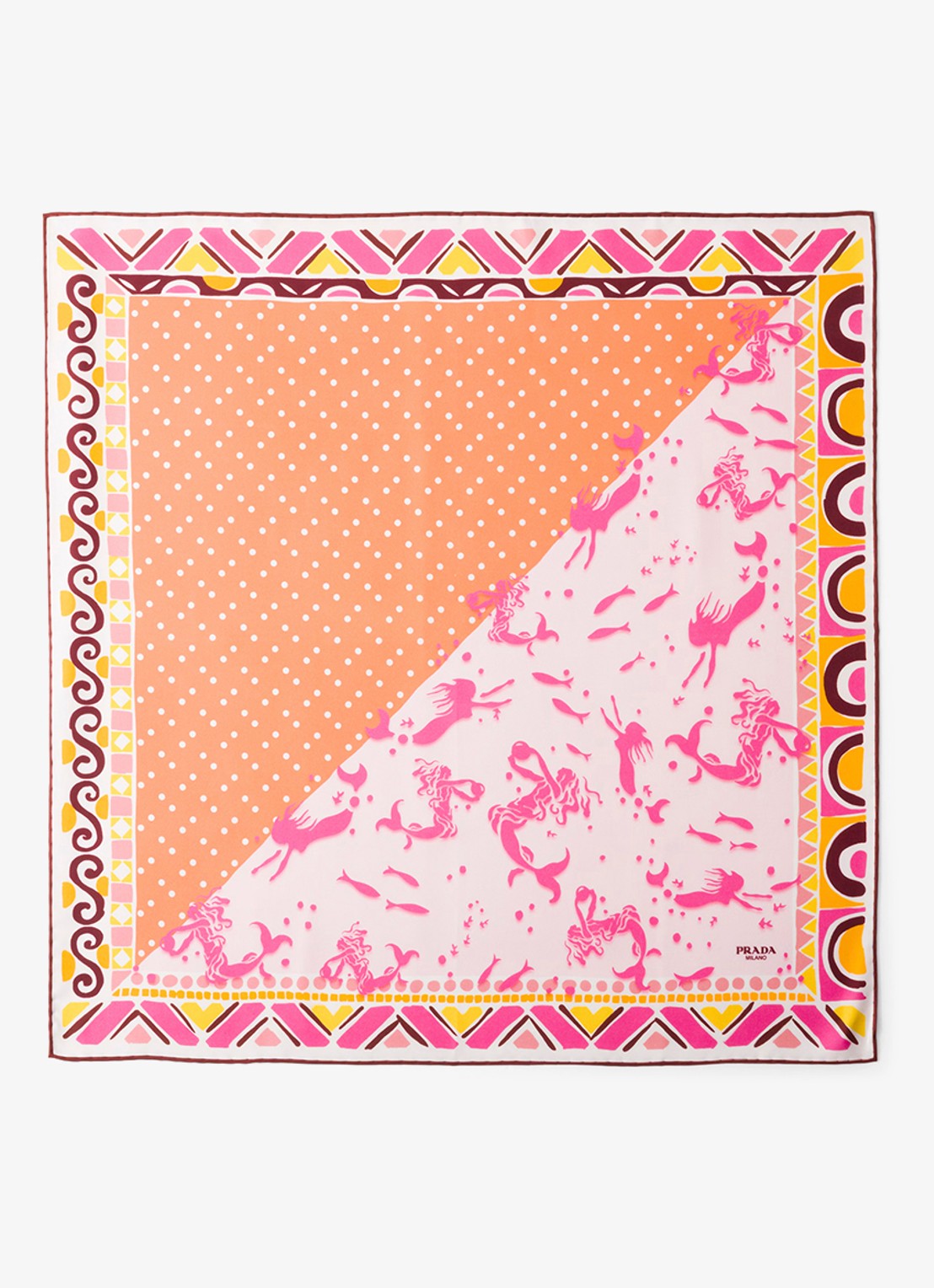 Prada Sjaal van zijde met print 55 x 55 cm - voorkant roze