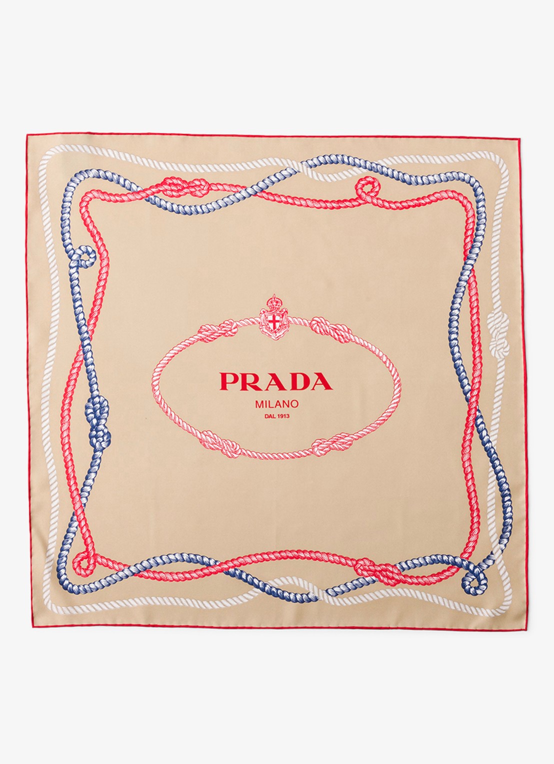 Prada Sjaal van zijde met print 55 x 55 cm - voorkant beige