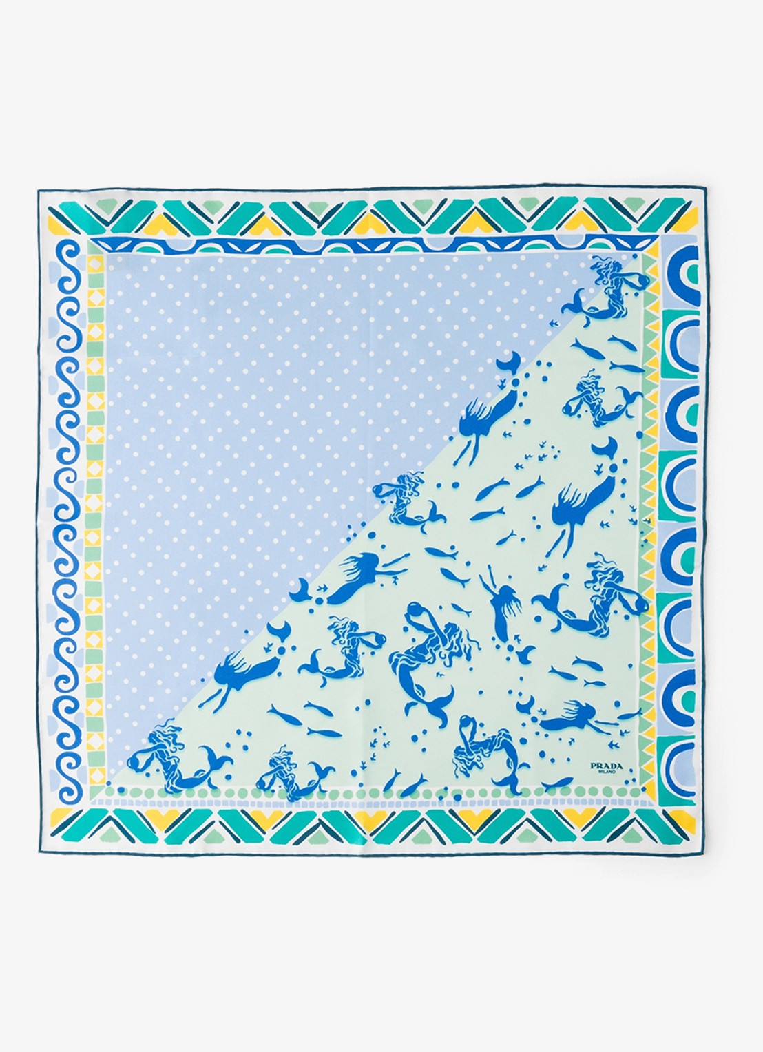 Prada Sjaal van zijde met print 55 x 55 cm - voorkant light blue