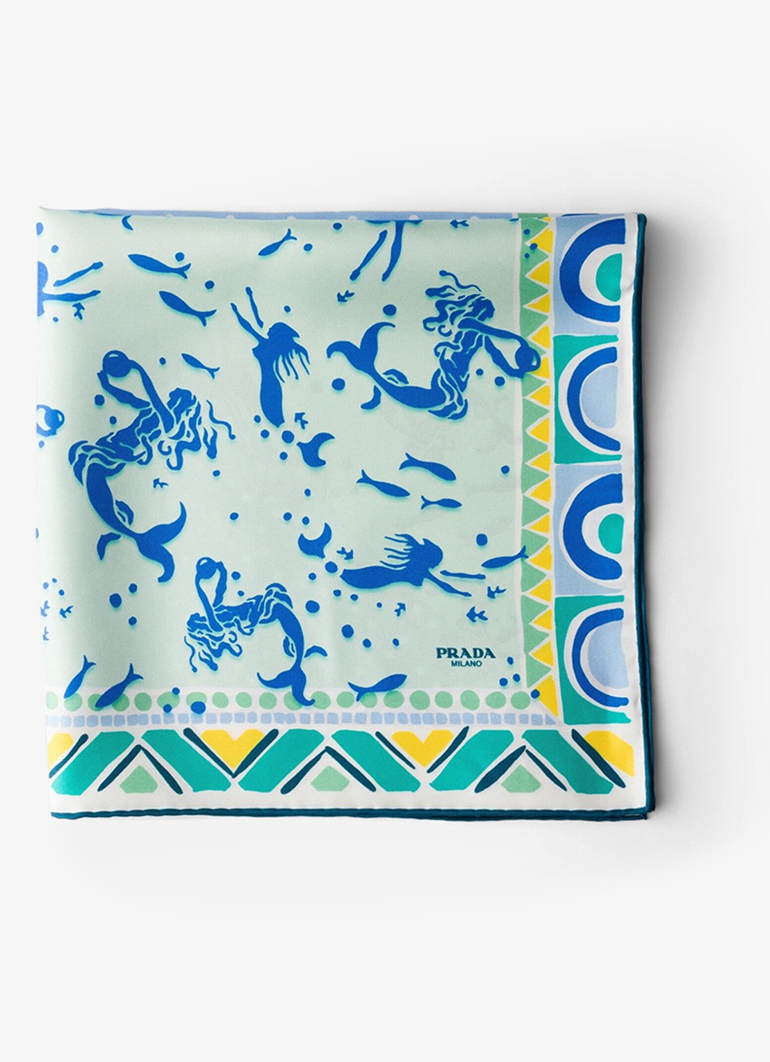 Prada Sjaal van zijde met print 55 x 55 cm - voorkant 2 light blue