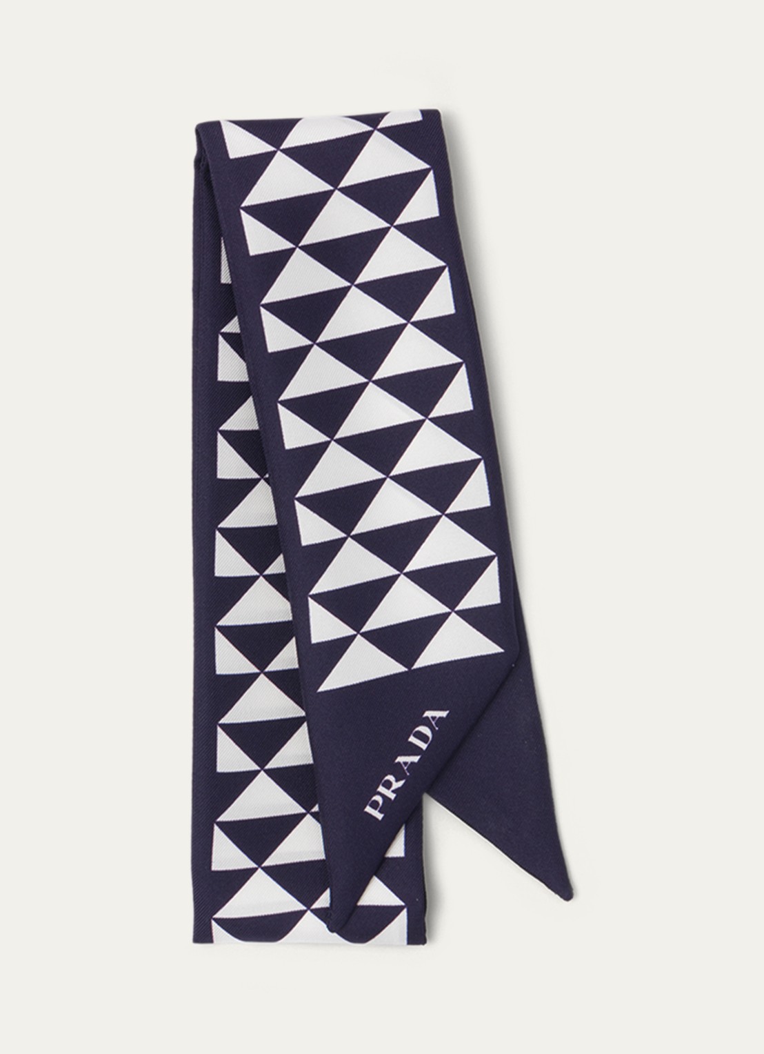 Prada Sjaal van zijde met print 85 x 5 cm - voorkant donkerblauw