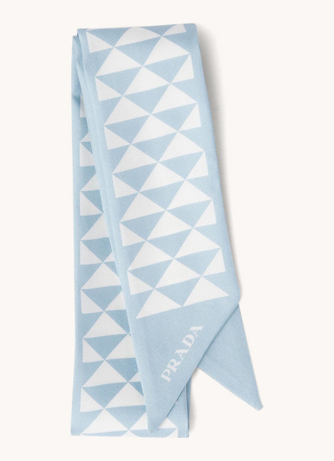 Prada Sjaal van zijde met print 85 x 5 cm - voorkant 2 lichtblauw