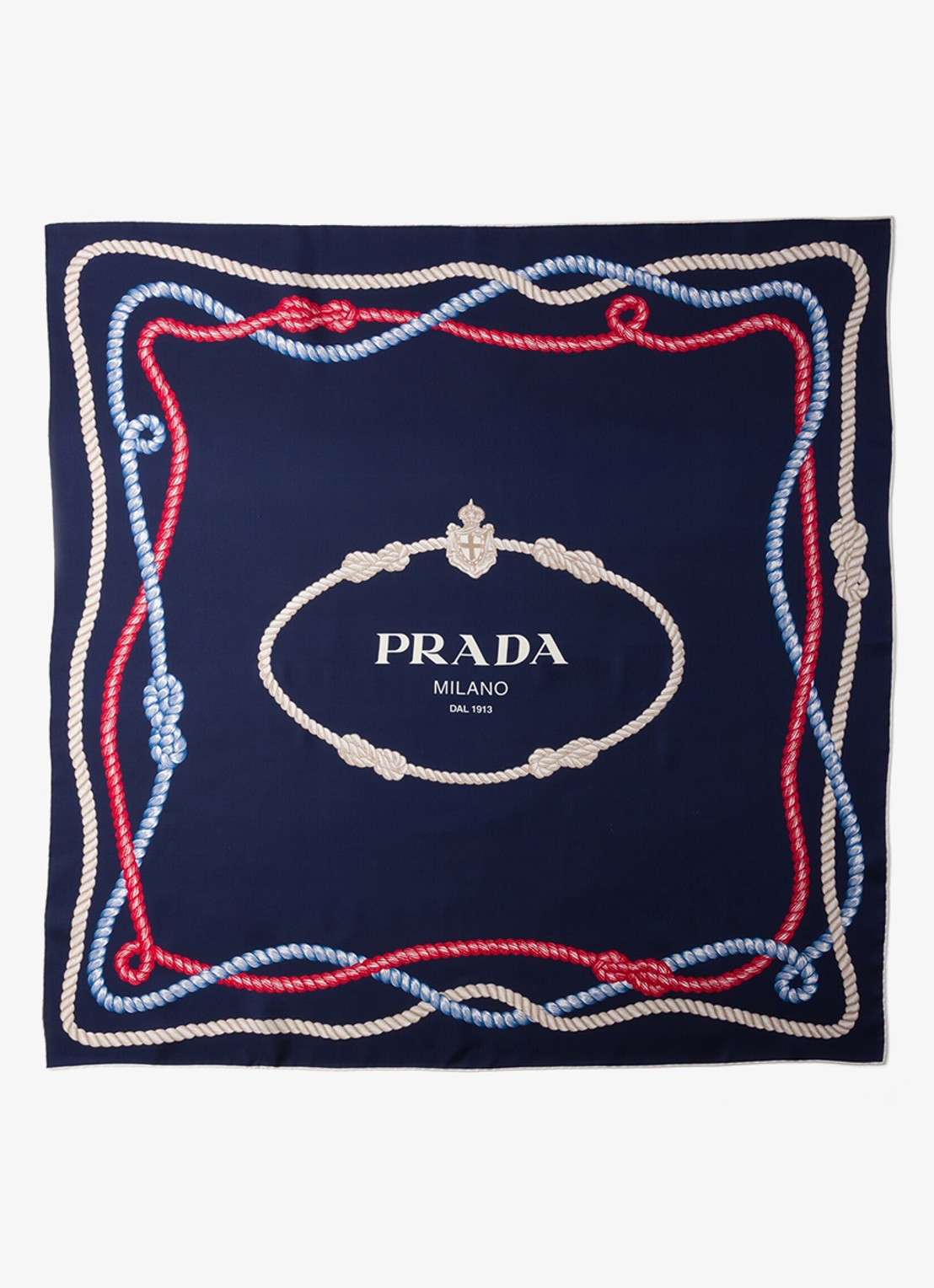 Prada Sjaal van zijde met print 90 x 90 cm - voorkant 2 donkerblauw