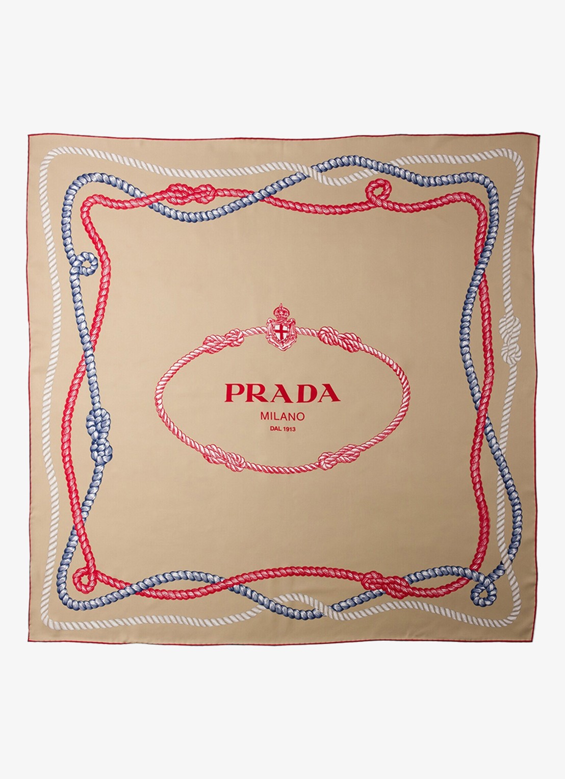 Prada Sjaal van zijde met print 90 x 90 cm - voorkant beige