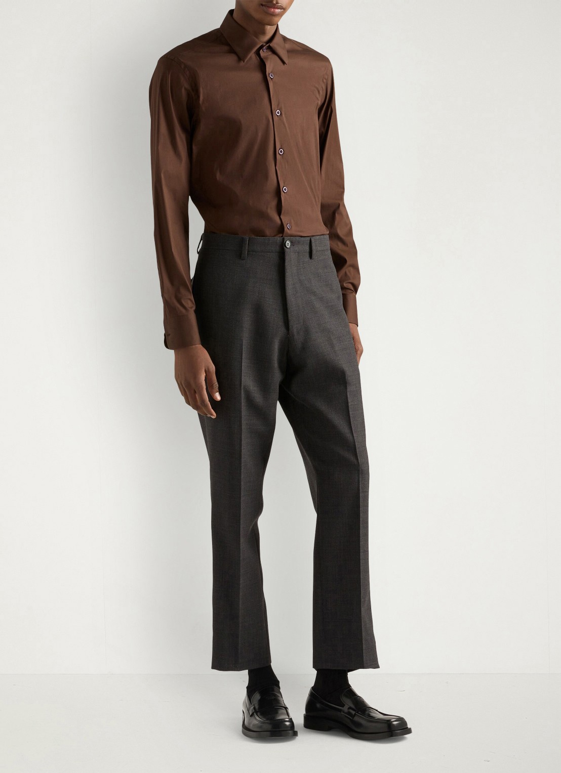 Prada Slim fit overhemd van katoen - voorkant 5 bruin