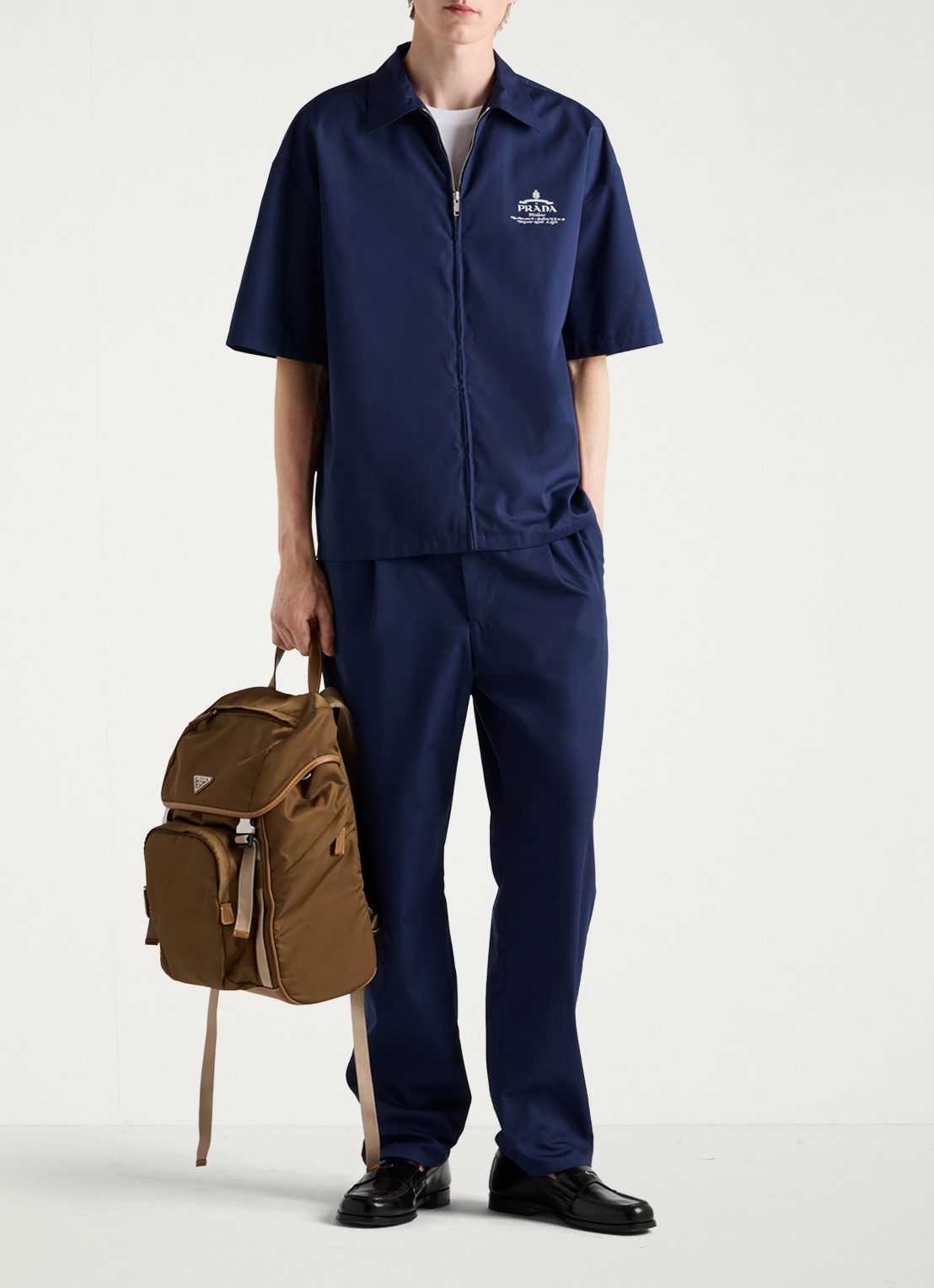 Prada Slim fit pantalon met plooidetail - voorkant 2 donkerblauw