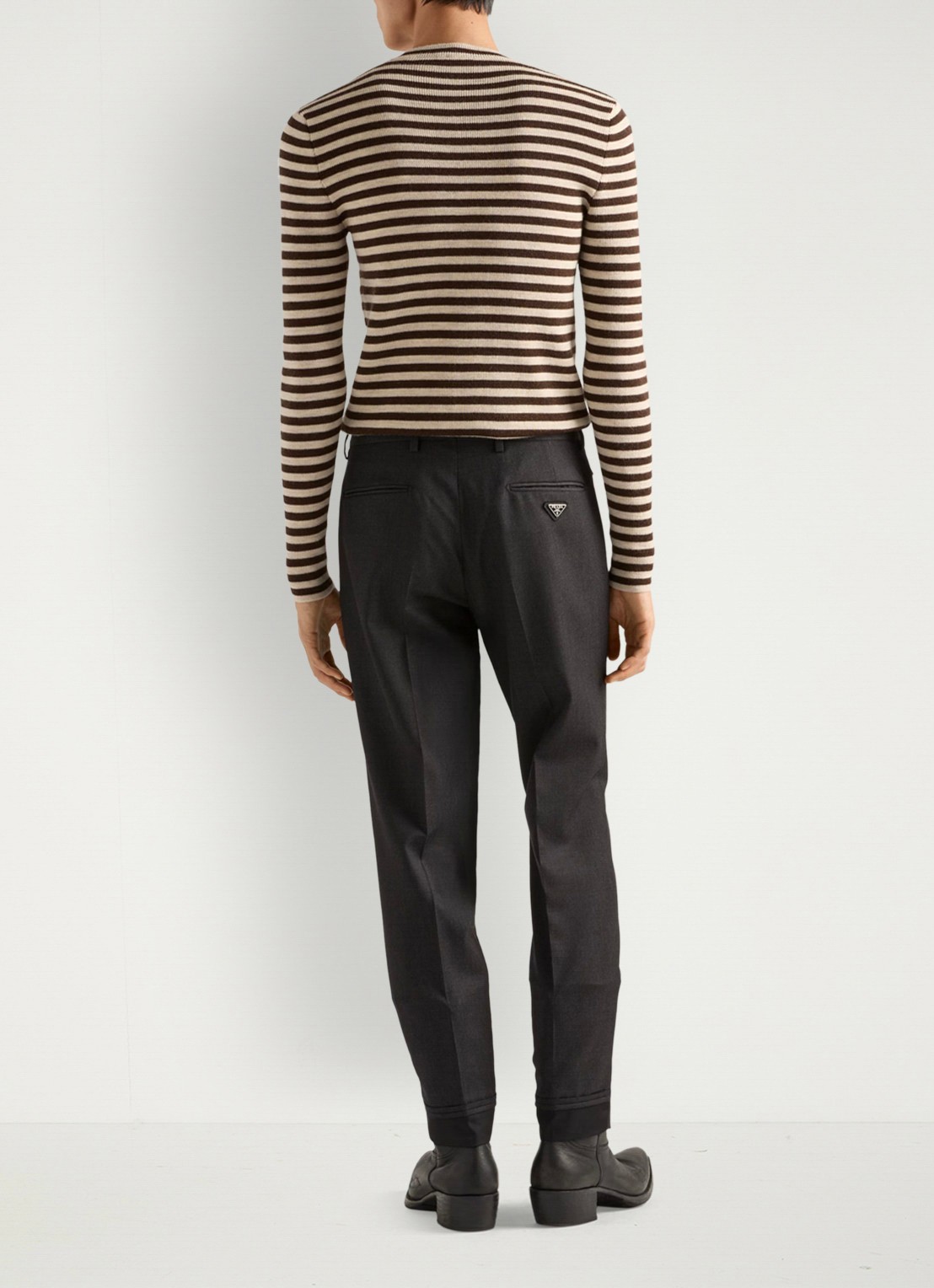 Prada Slim fit pantalon van scheerwol - achterkant antraciet