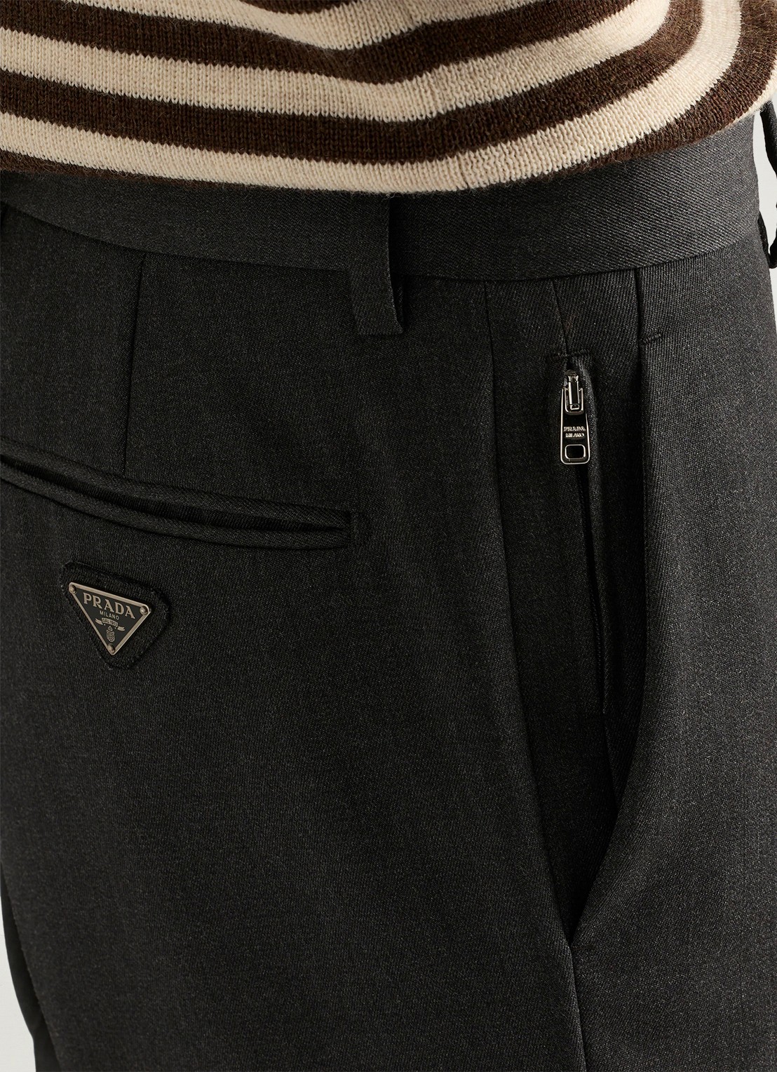Prada Slim fit pantalon van scheerwol - detail 5 antraciet