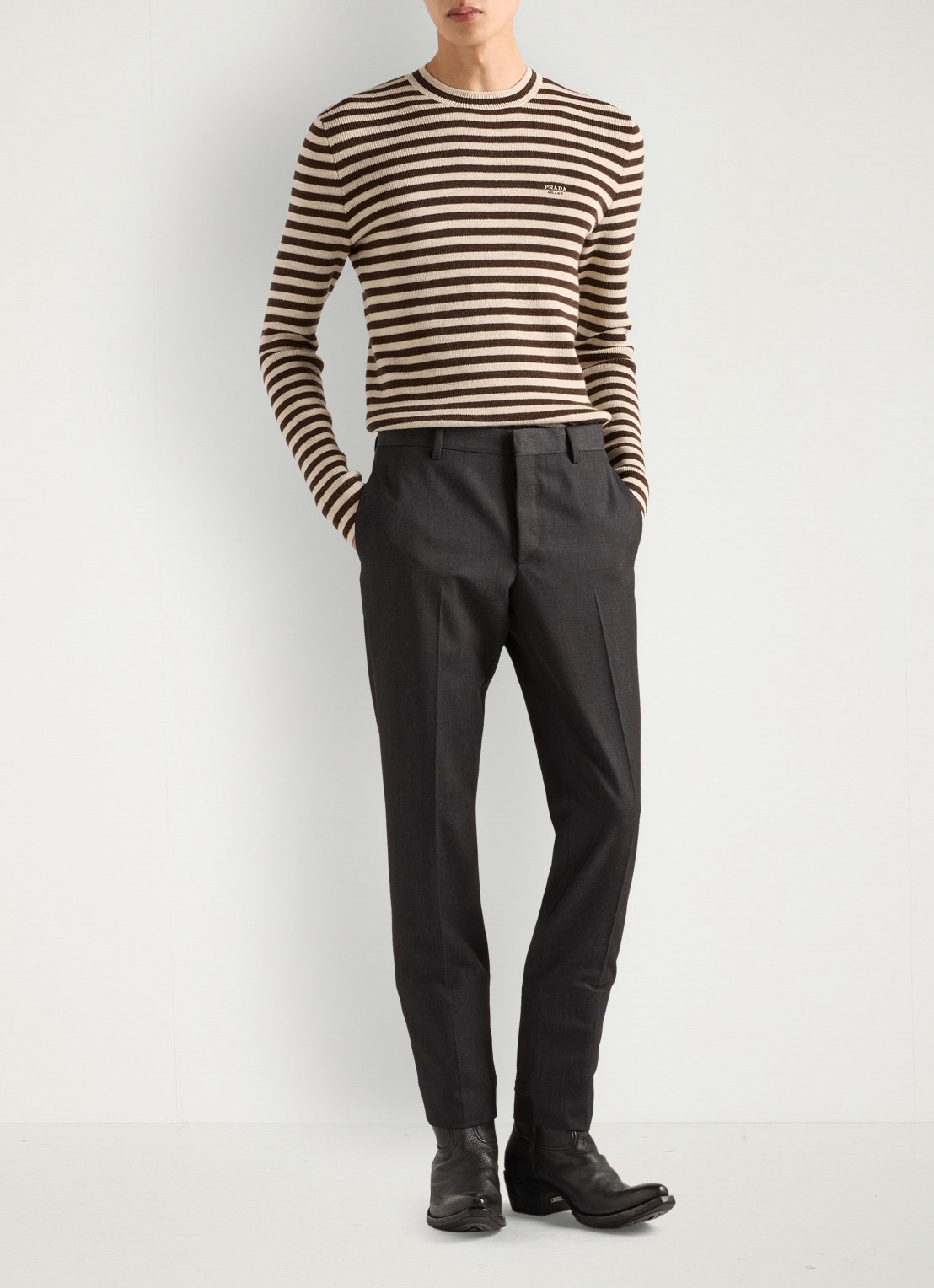 Prada Slim fit pantalon van scheerwol - voorkant 3 antraciet