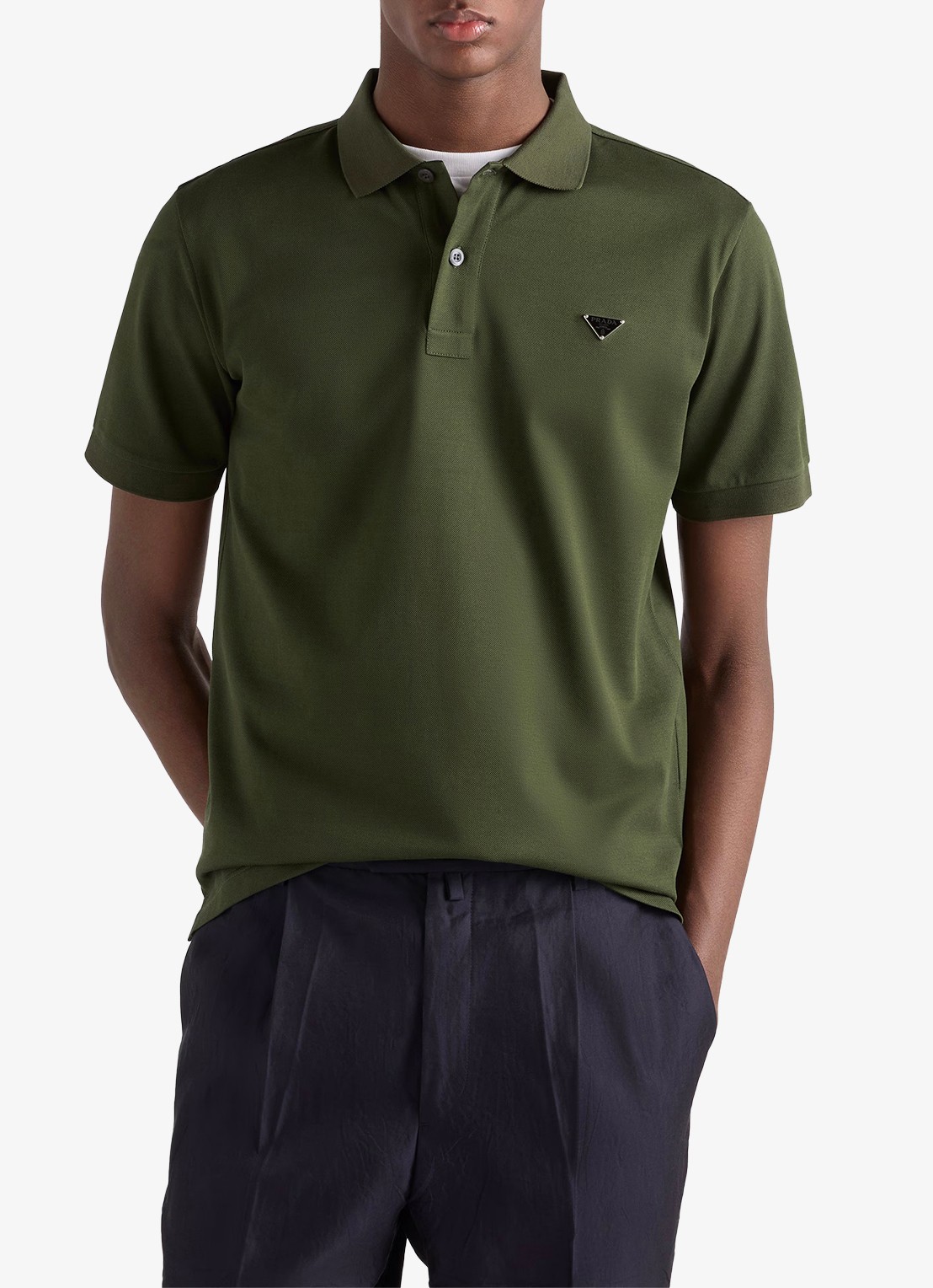 Prada Slim fit polo van piqué katoen met logo - detail 2 groen