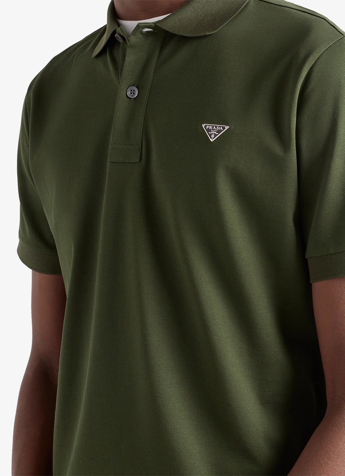 Prada Slim fit polo van piqué katoen met logo - detail 3 groen