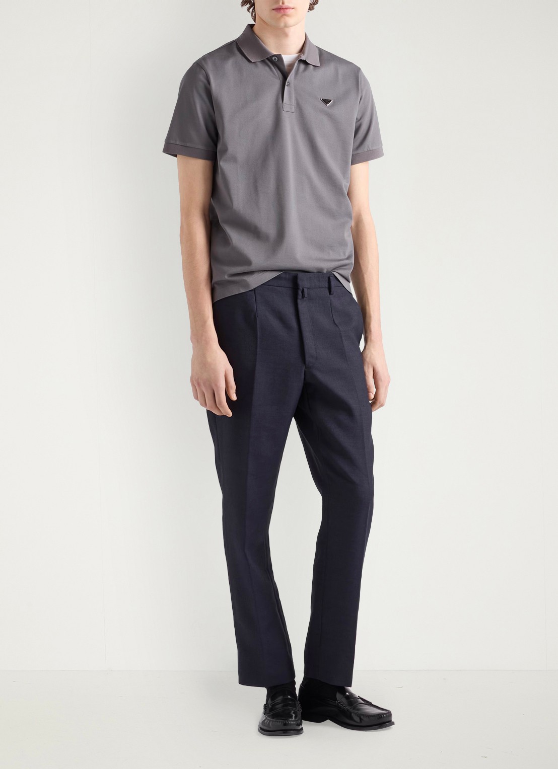 Prada Slim fit polo van piqué katoen met logo - voorkant 2 grijs