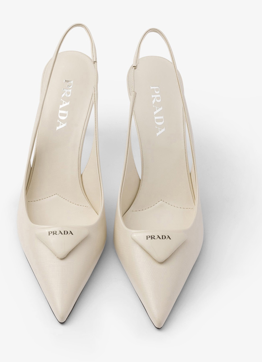 Prada Slingback van lakleer met logo - detail 4 gebroken wit