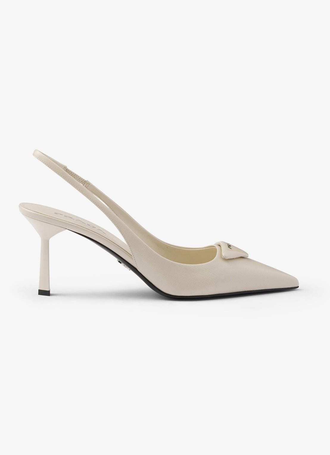 Prada Slingback van lakleer met logo - voorkant 3 gebroken wit