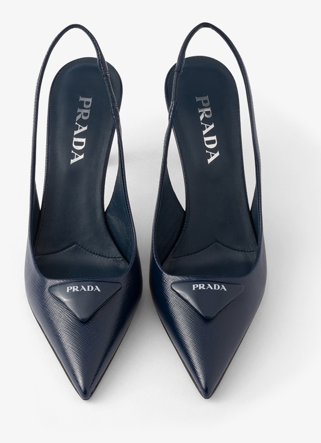 Prada Slingback van lakleer met logo - detail 4 donkerblauw