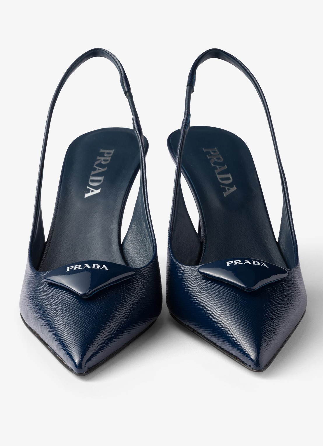 Prada Slingback van lakleer met logo - detail 5 donkerblauw
