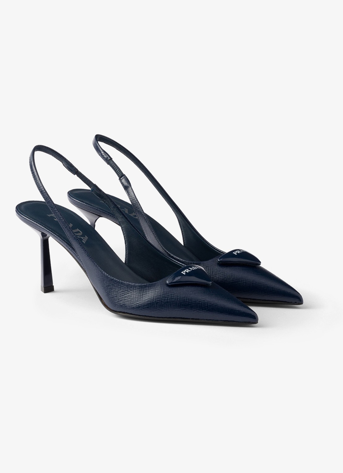 Prada Slingback van lakleer met logo - voorkant donkerblauw