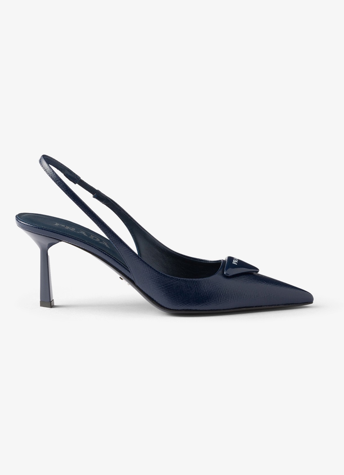 Prada Slingback van lakleer met logo - voorkant 2 donkerblauw