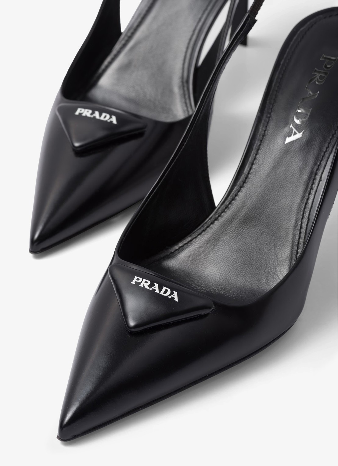 Prada Slingback van leer met logo - detail 6 zwart