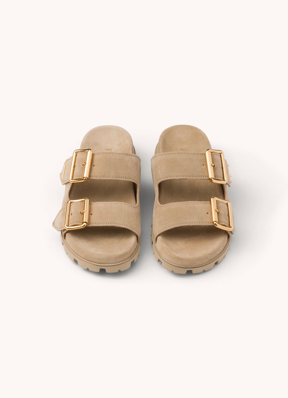 Prada Slipper van suède - achterkant donkerbeige