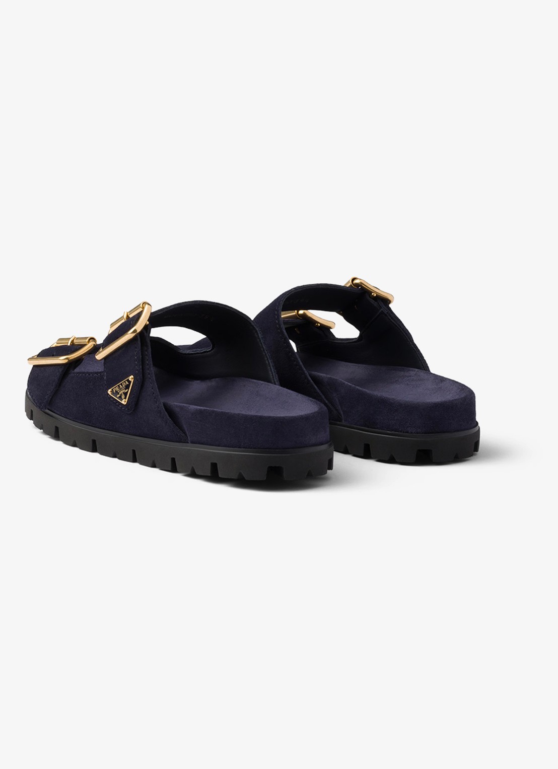 Prada Slipper van suède - achterkant 3 donkerblauw