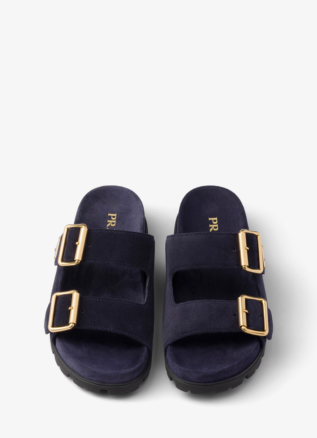 Prada Slipper van suède - detail 4 donkerblauw