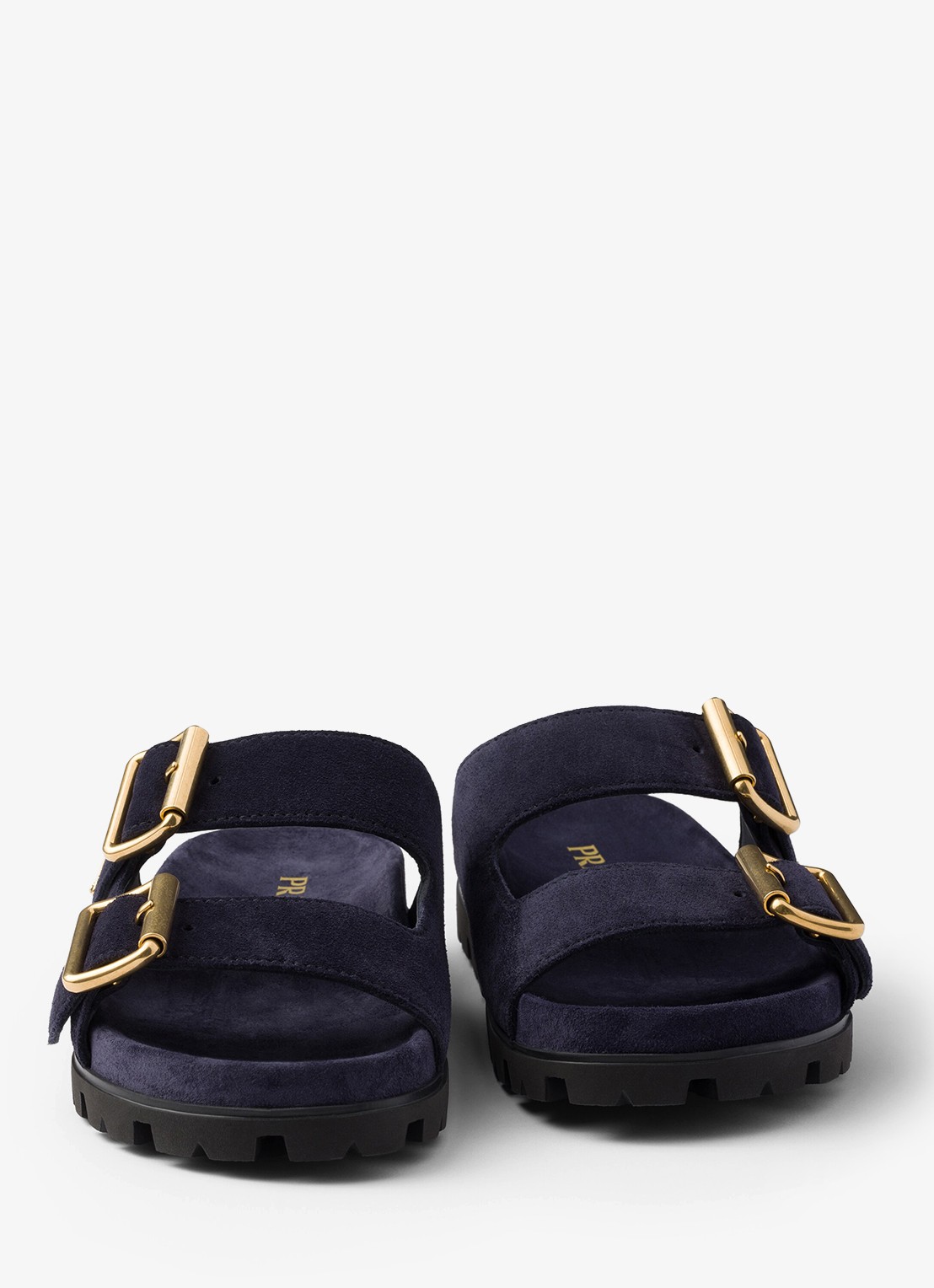 Prada Slipper van suède - detail 5 donkerblauw