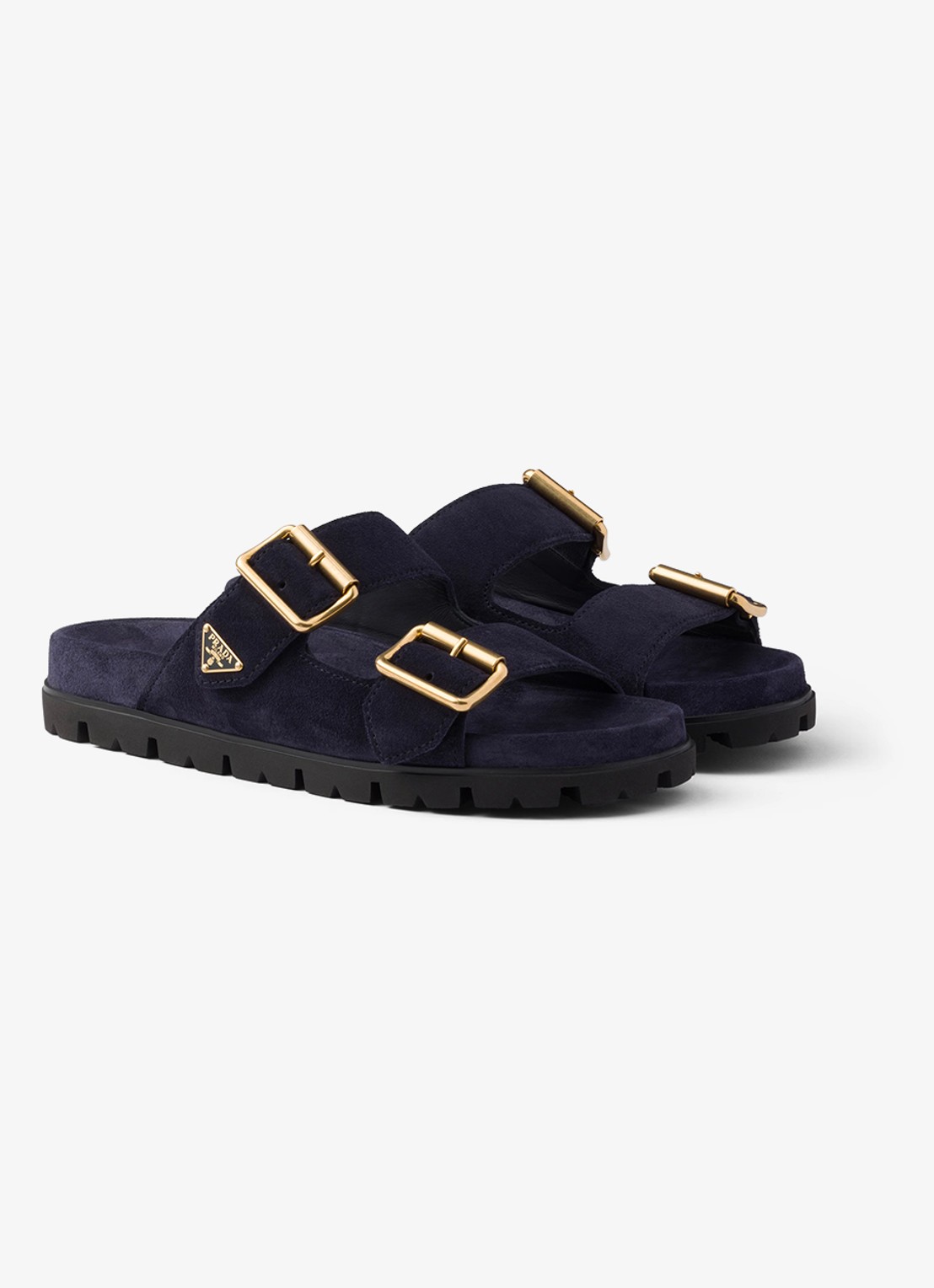 Prada Slipper van suède - voorkant donkerblauw