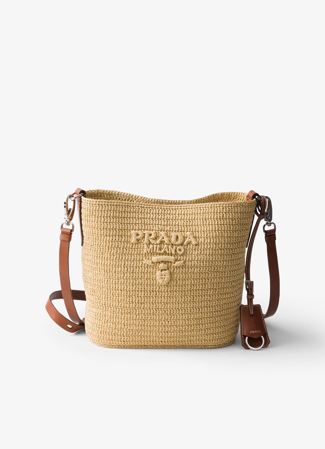 Prada Small crossbodytas van crochet met logo - voorkant 2 beige