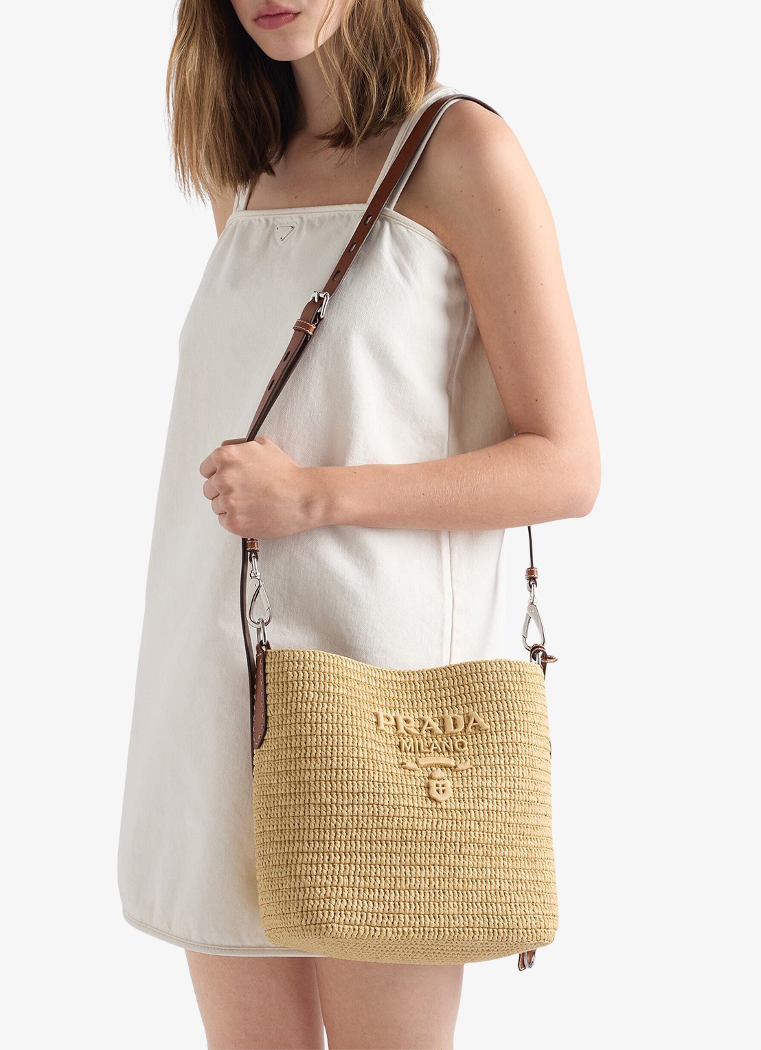 Prada Small crossbodytas van crochet met logo - voorkant 3 beige