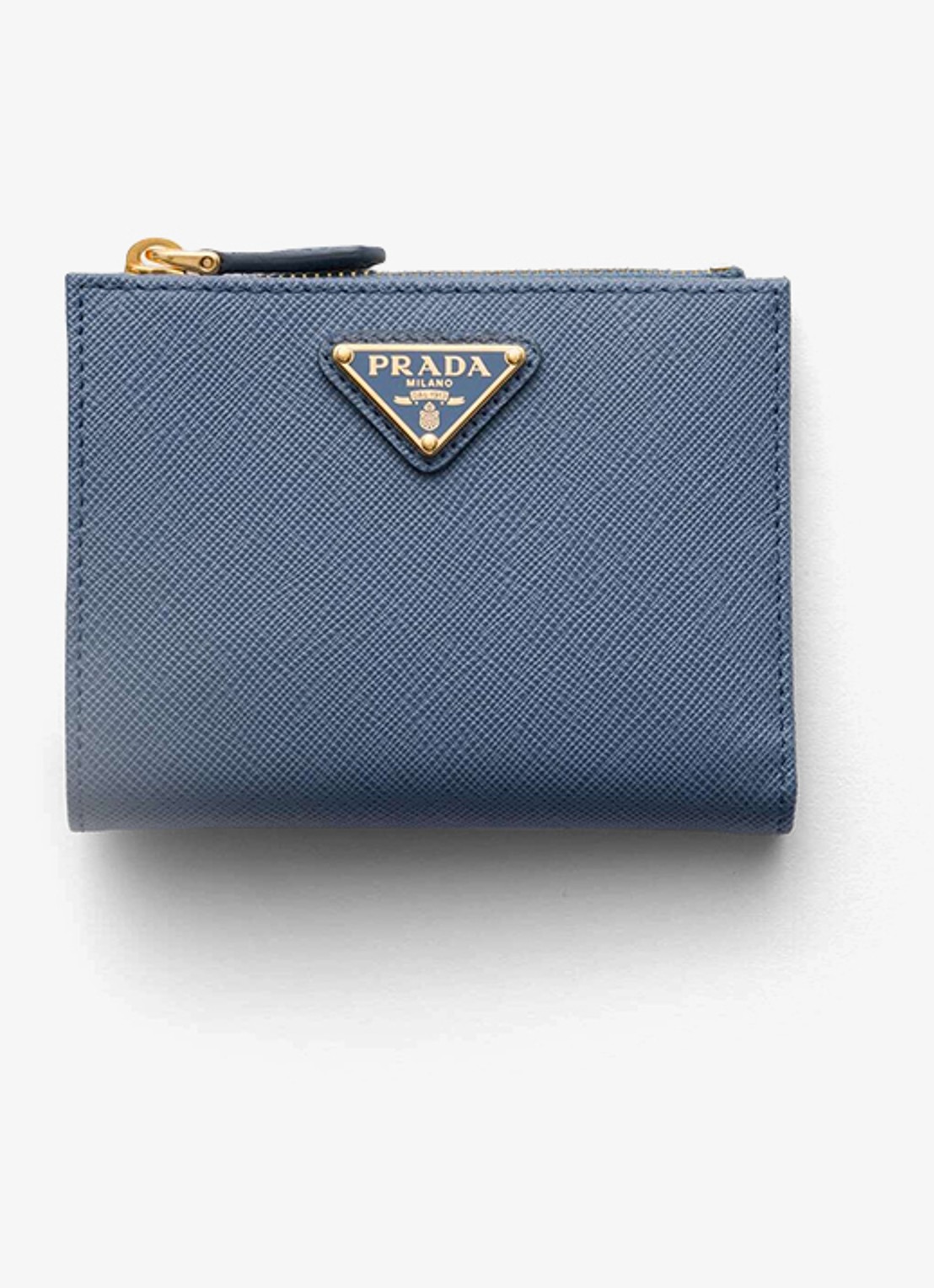 Prada Small portemonnee van kalfsleer - voorkant staalblauw