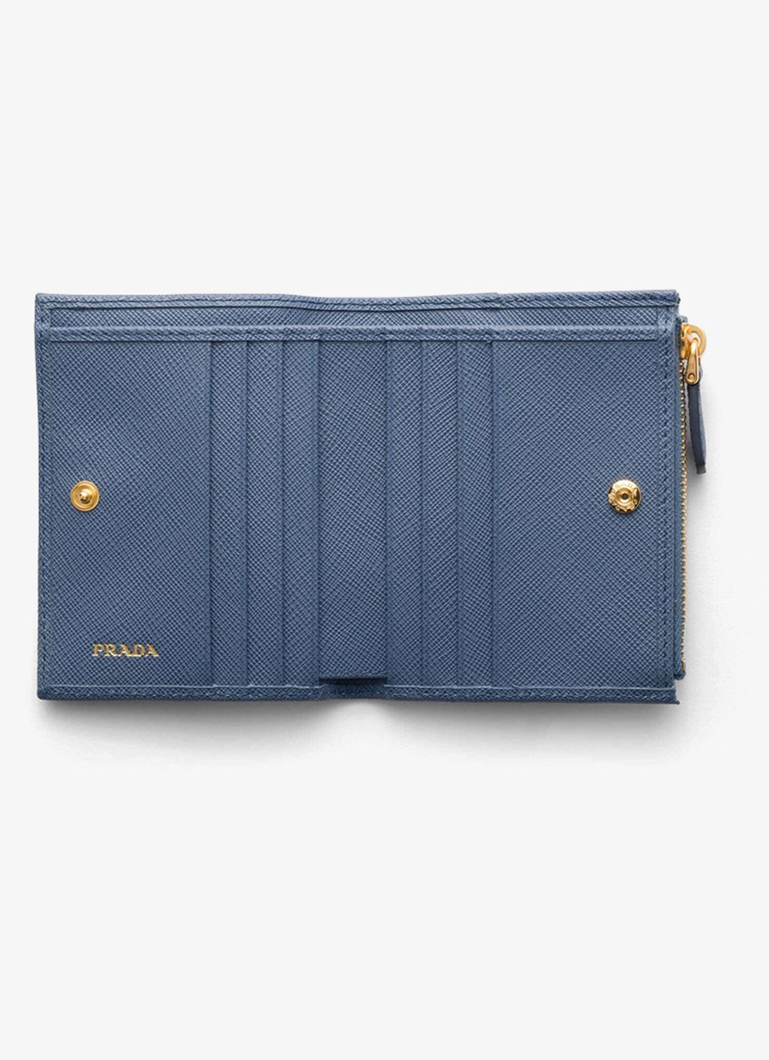 Prada Small portemonnee van kalfsleer - voorkant 2 staalblauw