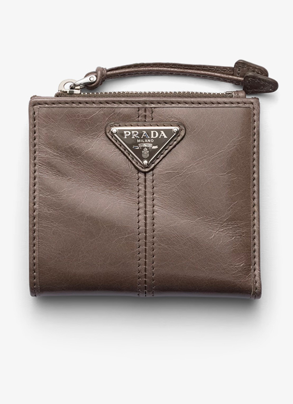 Prada Small portemonnee van kalfsleer - voorkant taupe