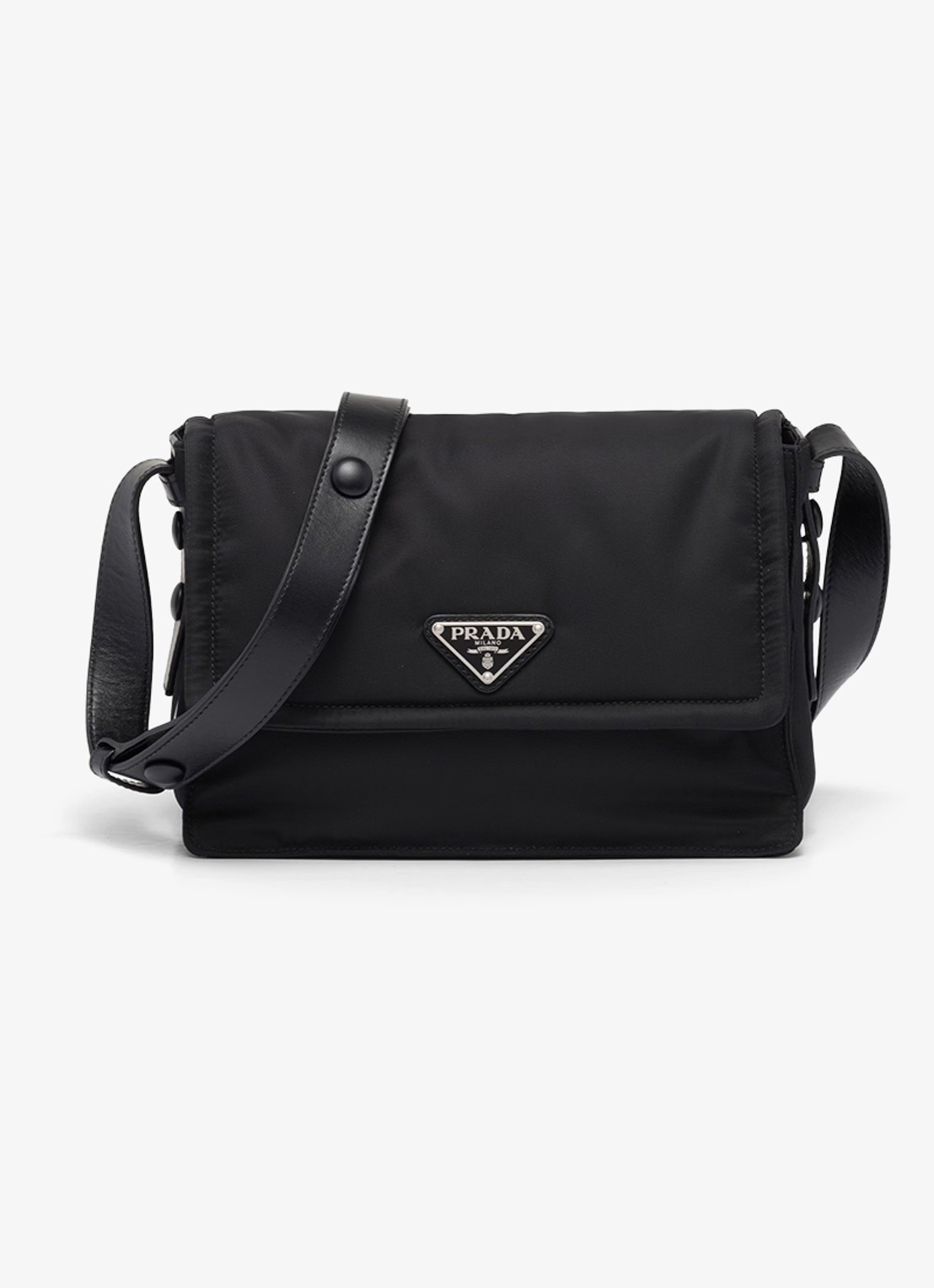 Prada Small Re-Nylon gewatteerde schoudertas met leren details - voorkant 5 zwart
