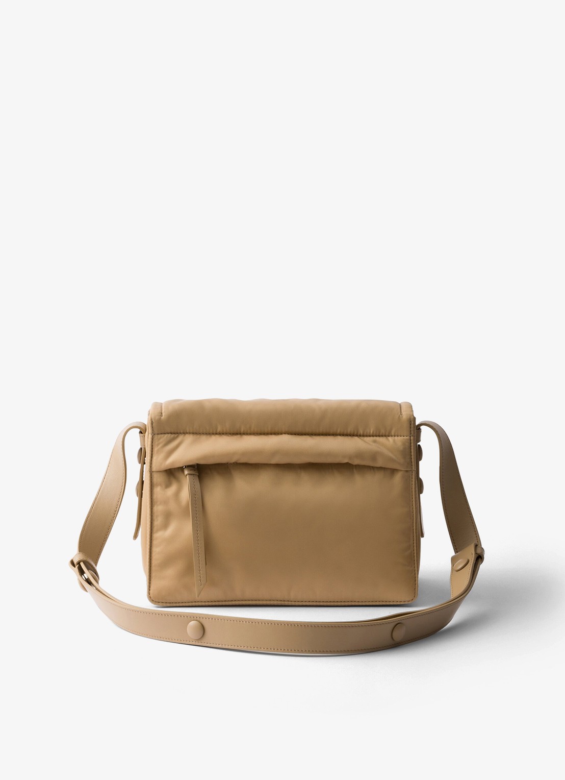Prada Small Re-Nylon gewatteerde schoudertas met leren details - achterkant beige