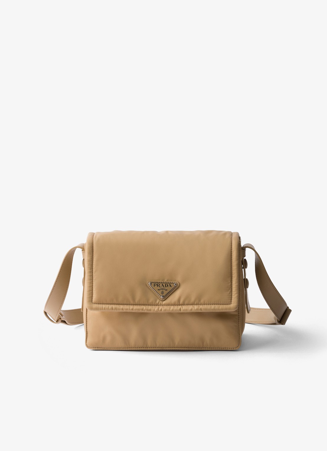 Prada Small Re-Nylon gewatteerde schoudertas met leren details - voorkant 4 beige
