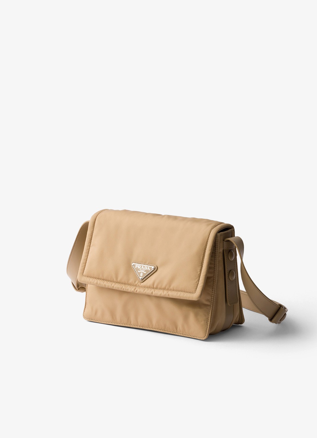 Prada Small Re-Nylon gewatteerde schoudertas met leren details - voorkant 5 beige